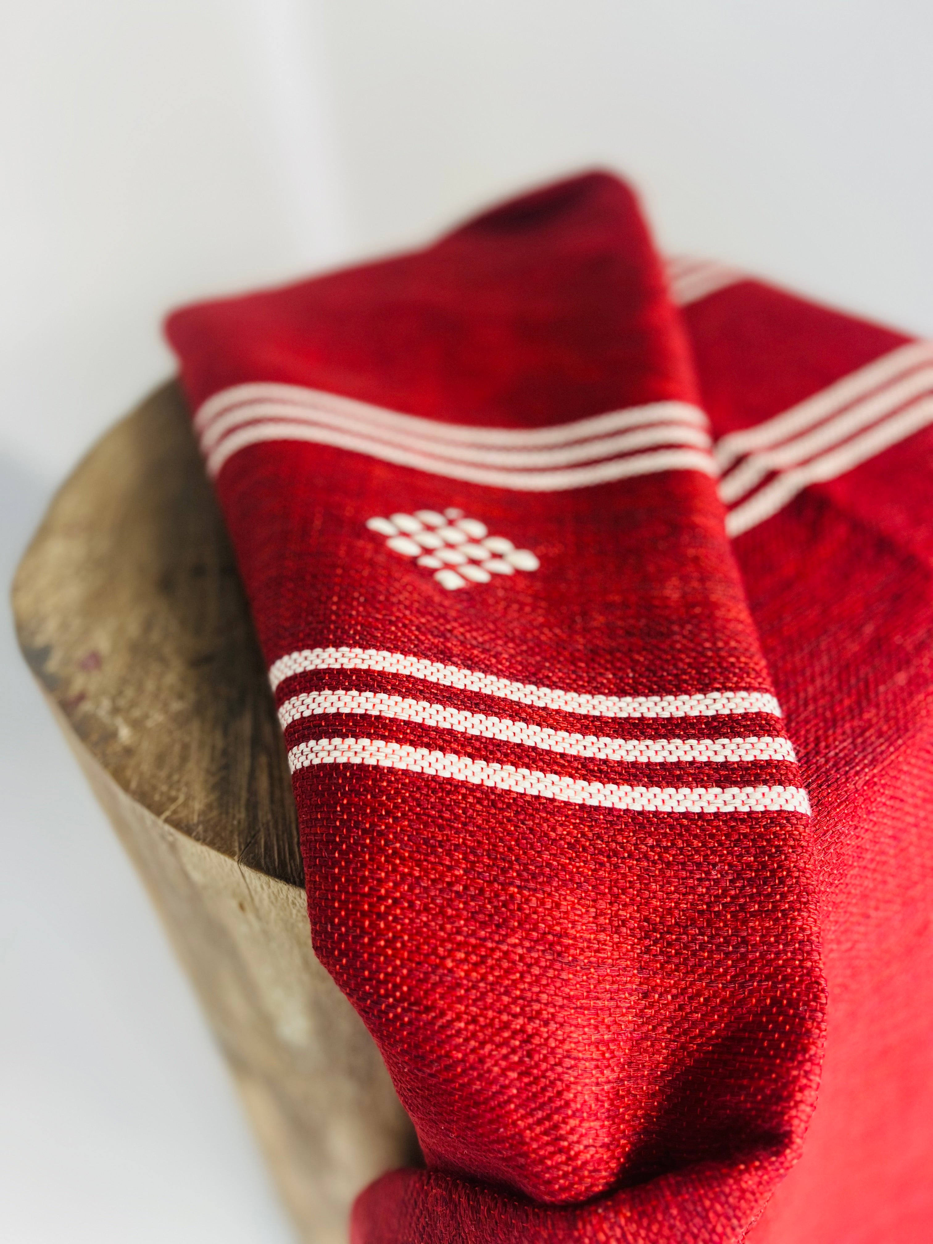 Hand Woven Wool Blanket - Deep Red