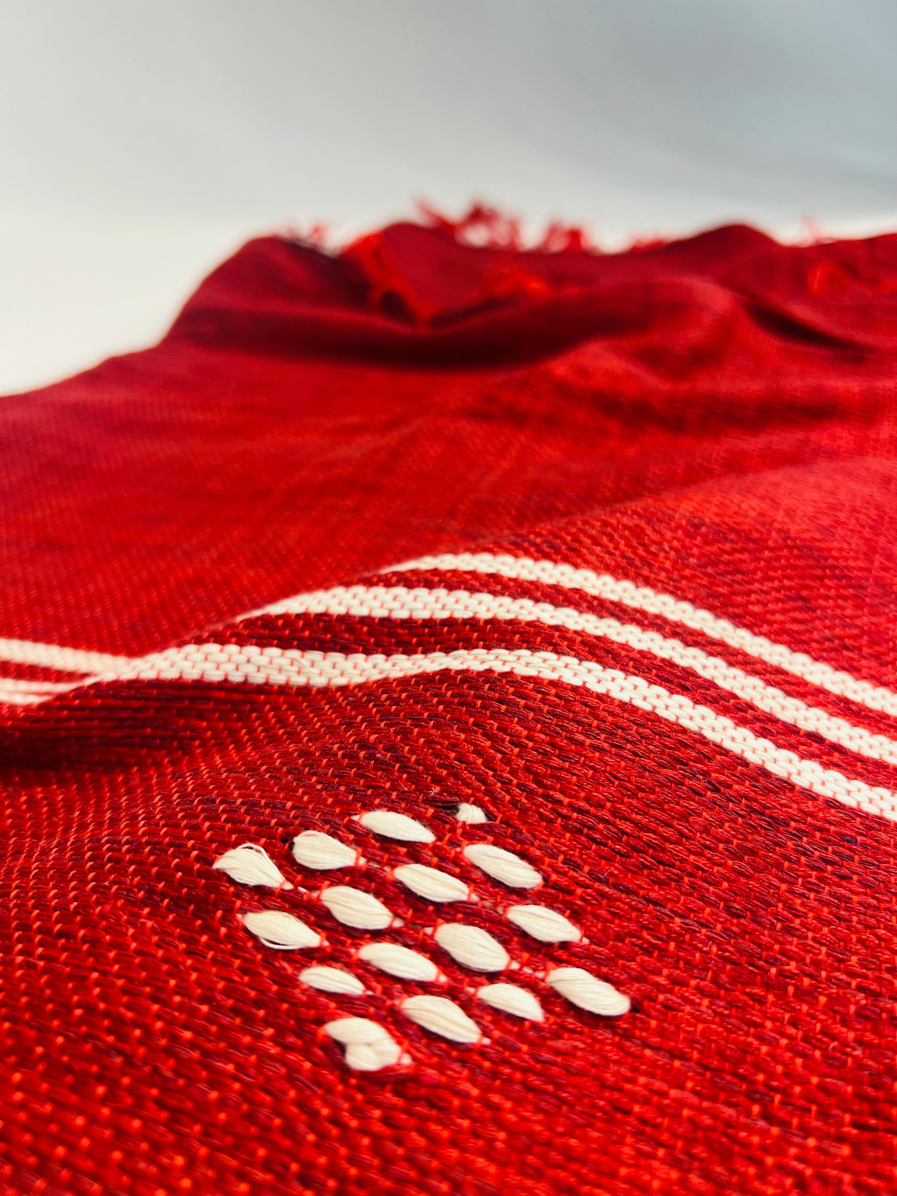 Hand Woven Wool Blanket - Deep Red