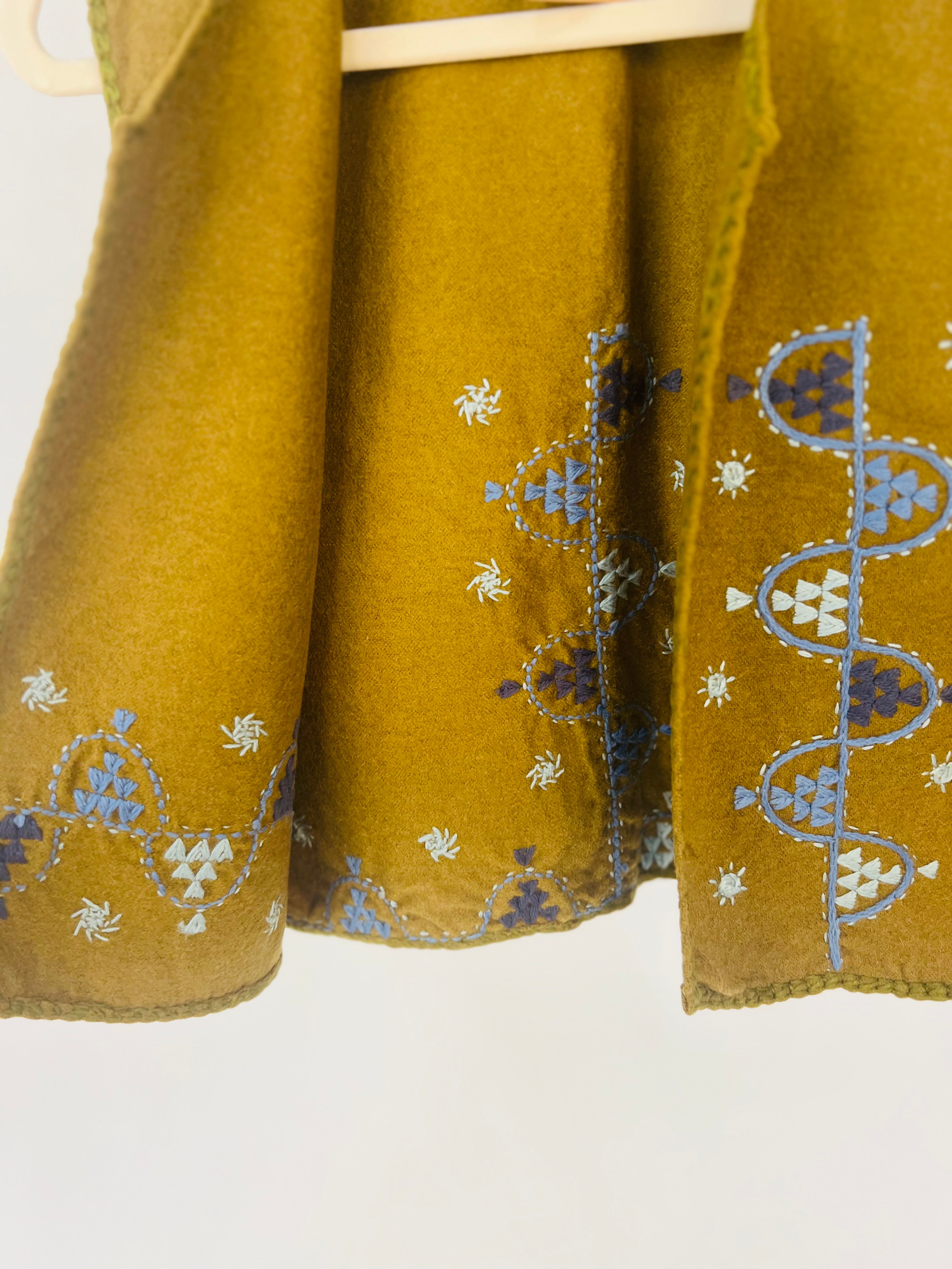Hand Embroidered Wool Vest - Olive Green