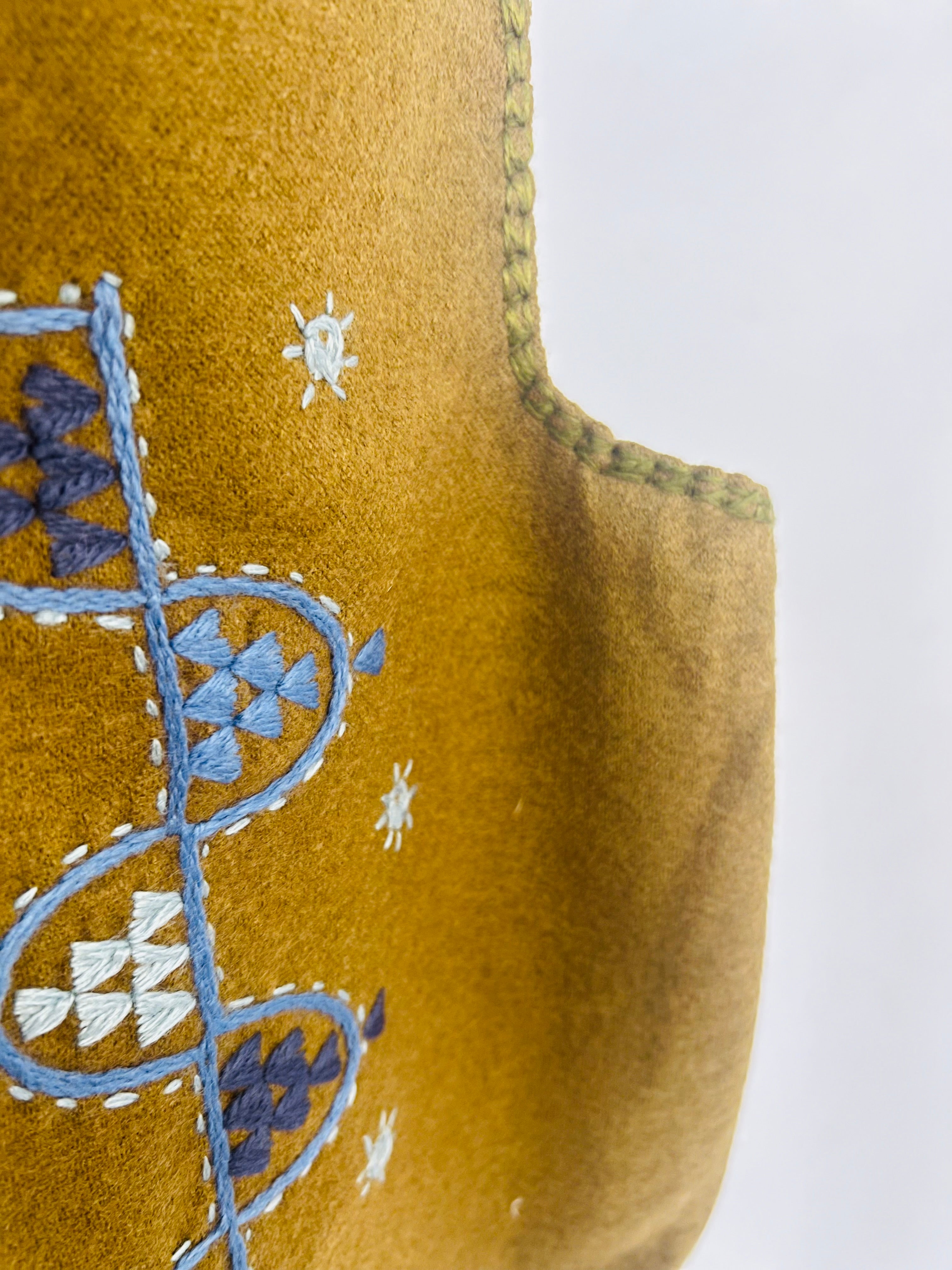 Hand Embroidered Wool Vest - Olive Green
