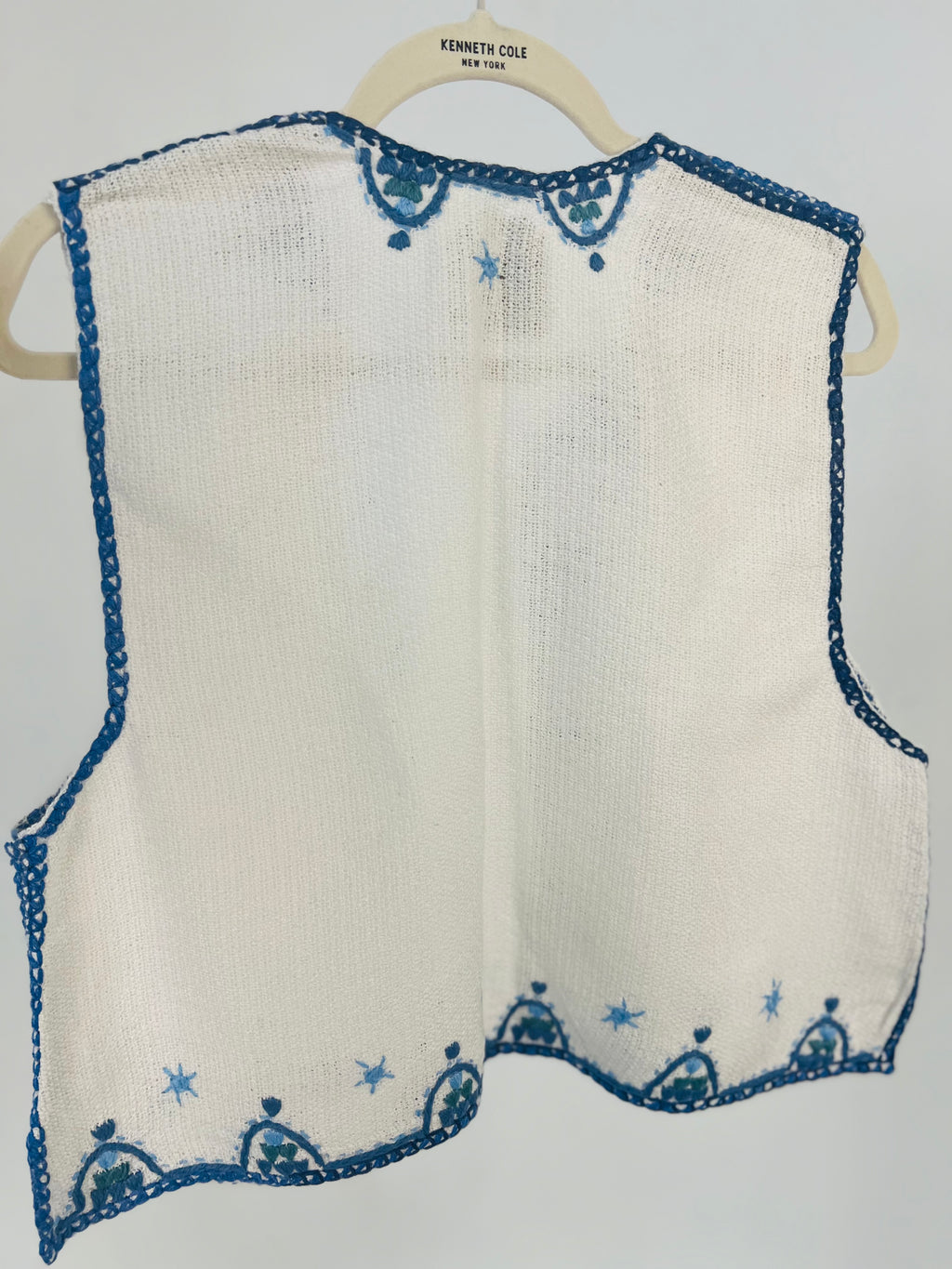 Hand Embroidered Cotton Vest - White and Blue