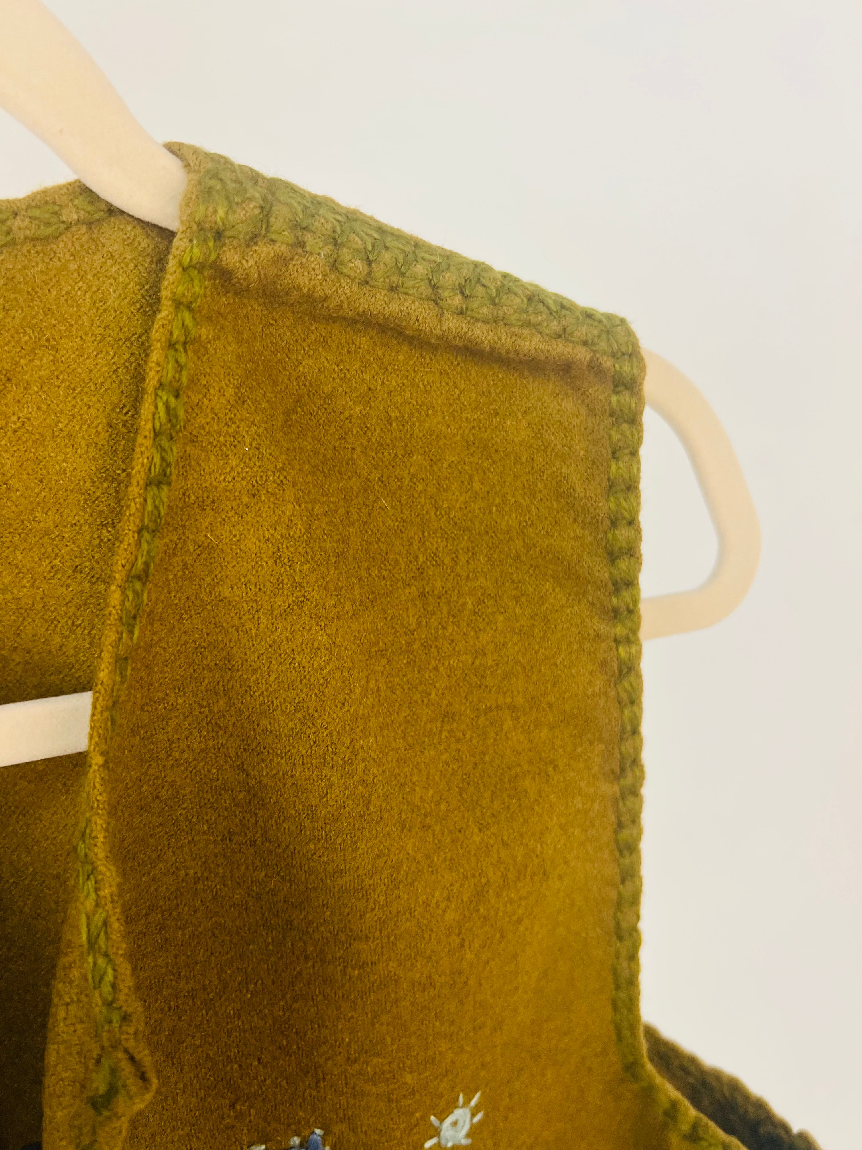 Hand Embroidered Wool Vest - Olive Green