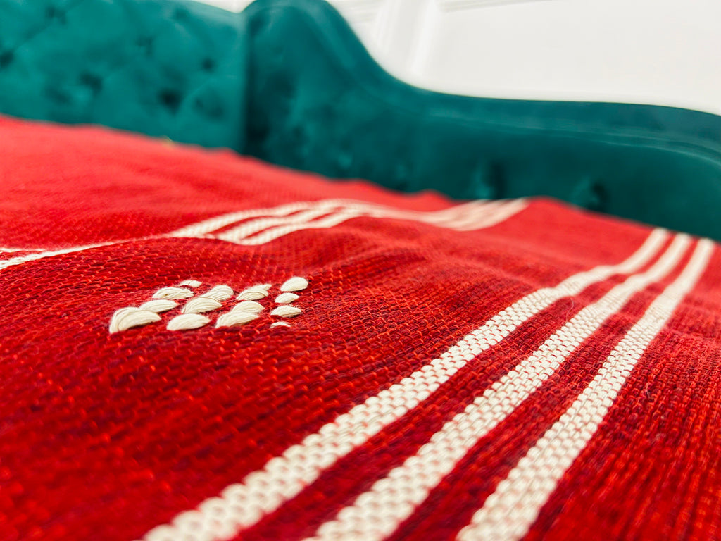 Hand Woven Wool Blanket - Deep Red