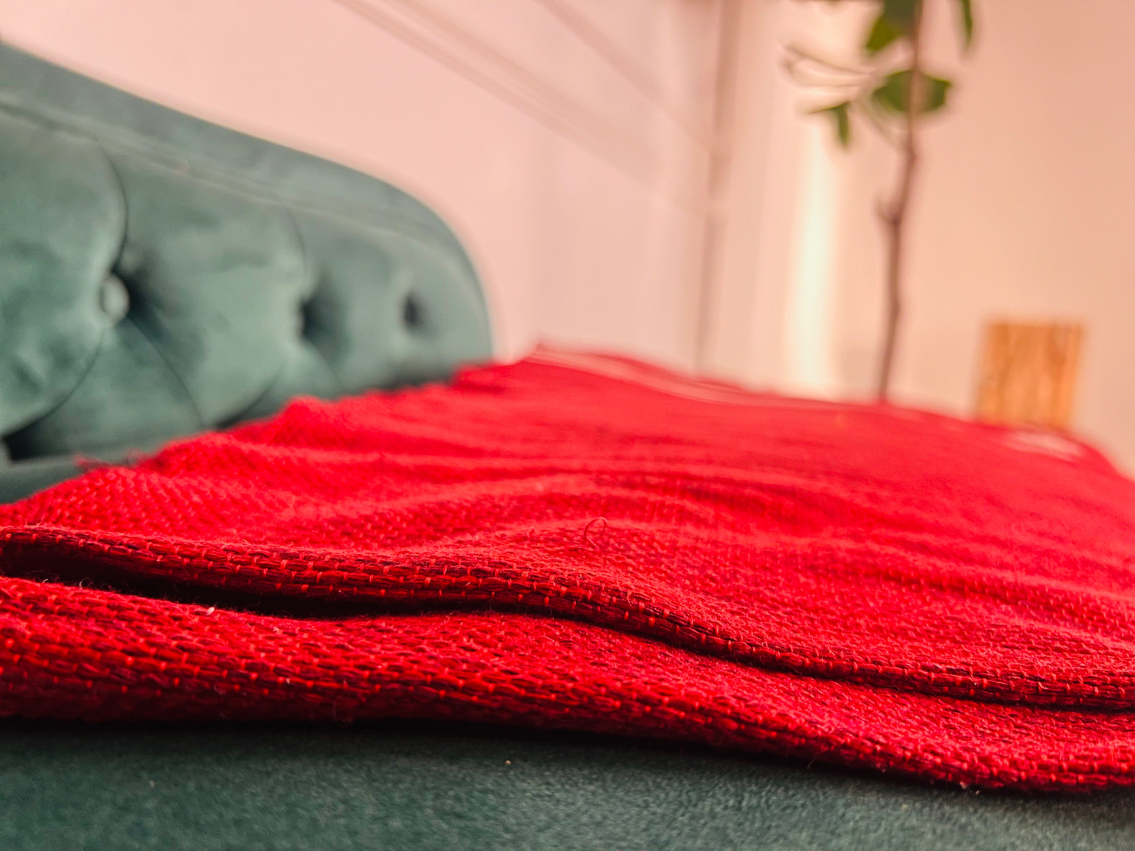 Hand Woven Wool Blanket - Deep Red