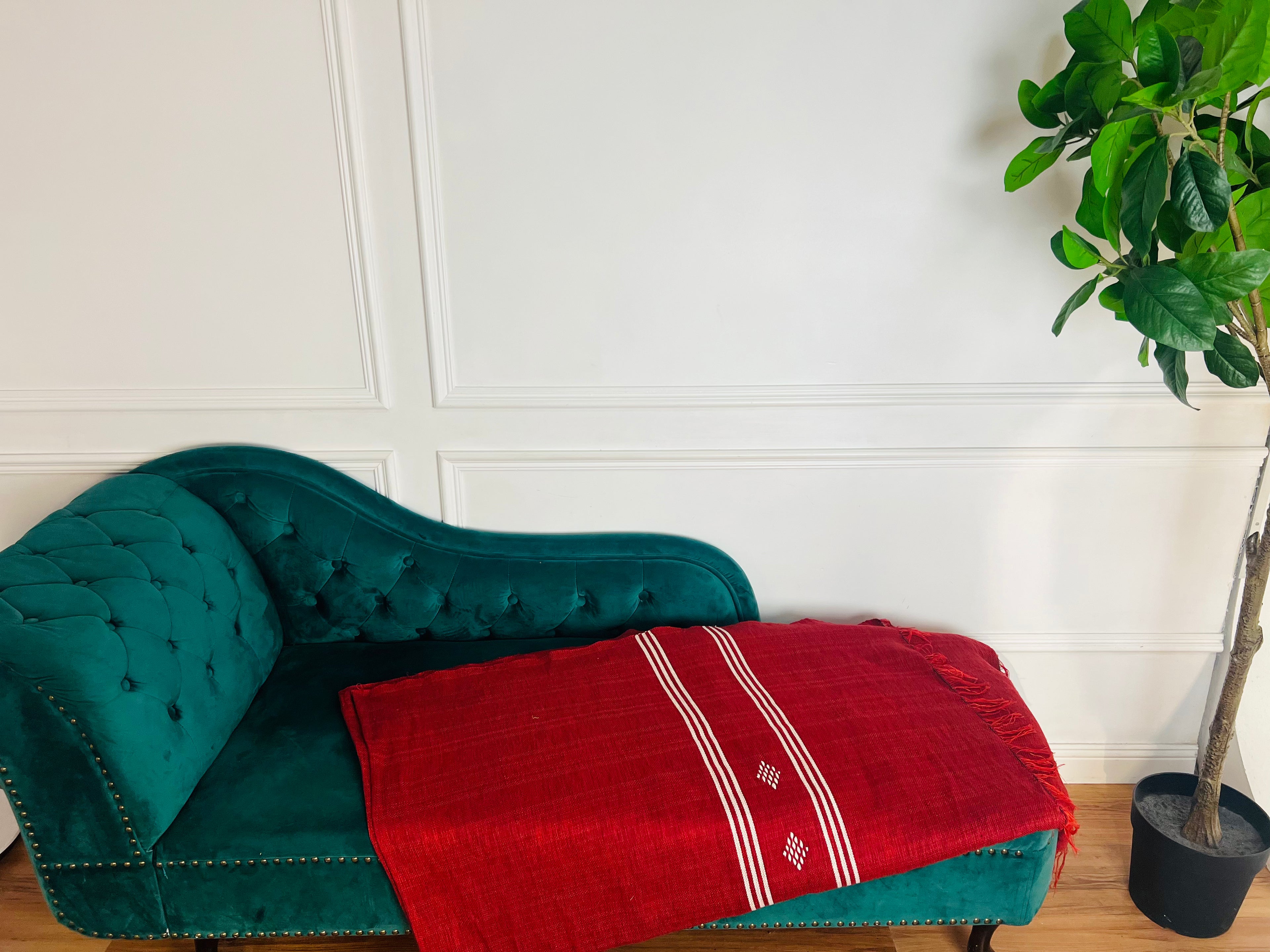 Hand Woven Wool Blanket - Deep Red