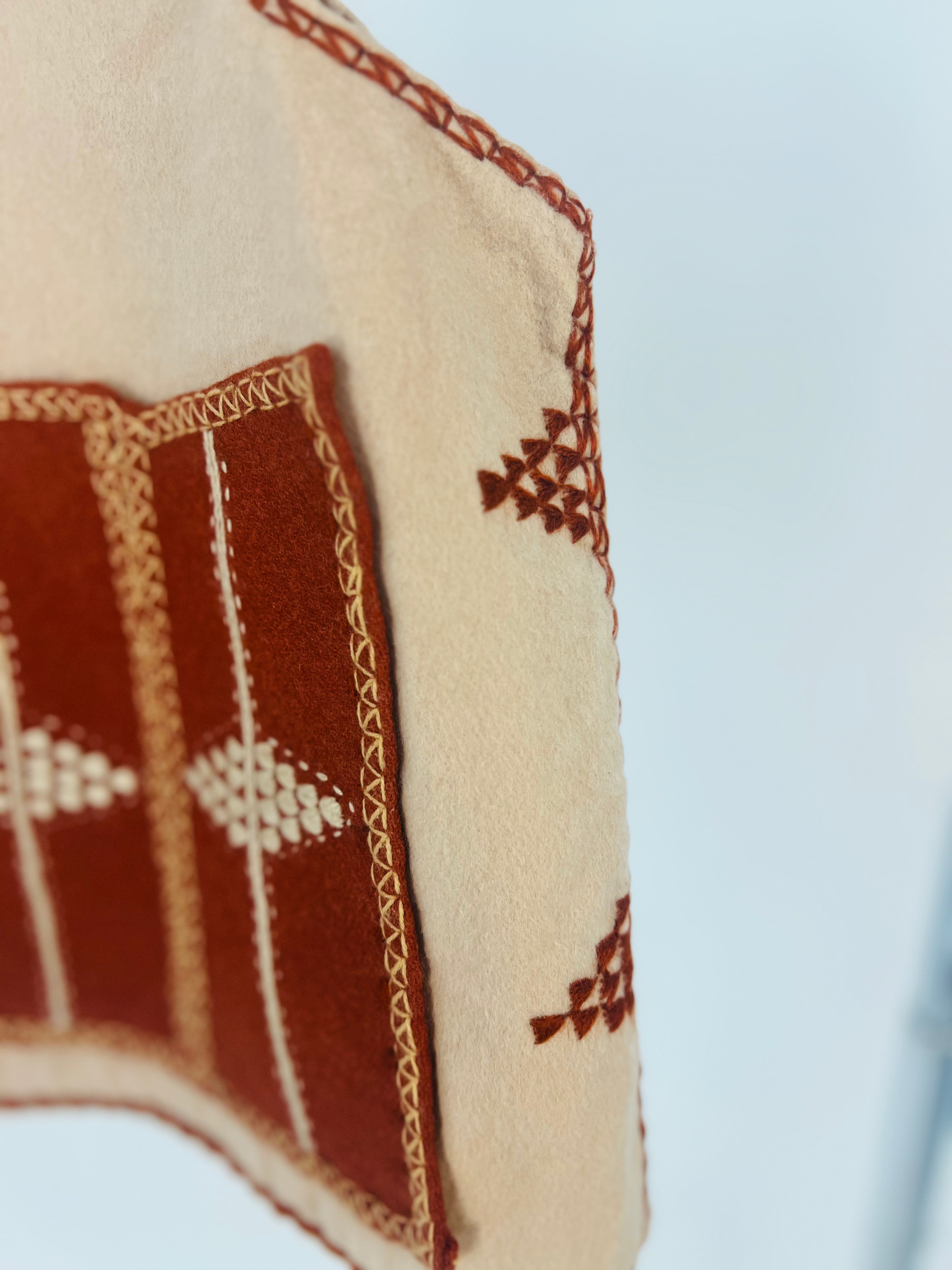 Hand Embroidered Wool Vest - Ivory and Terracotta