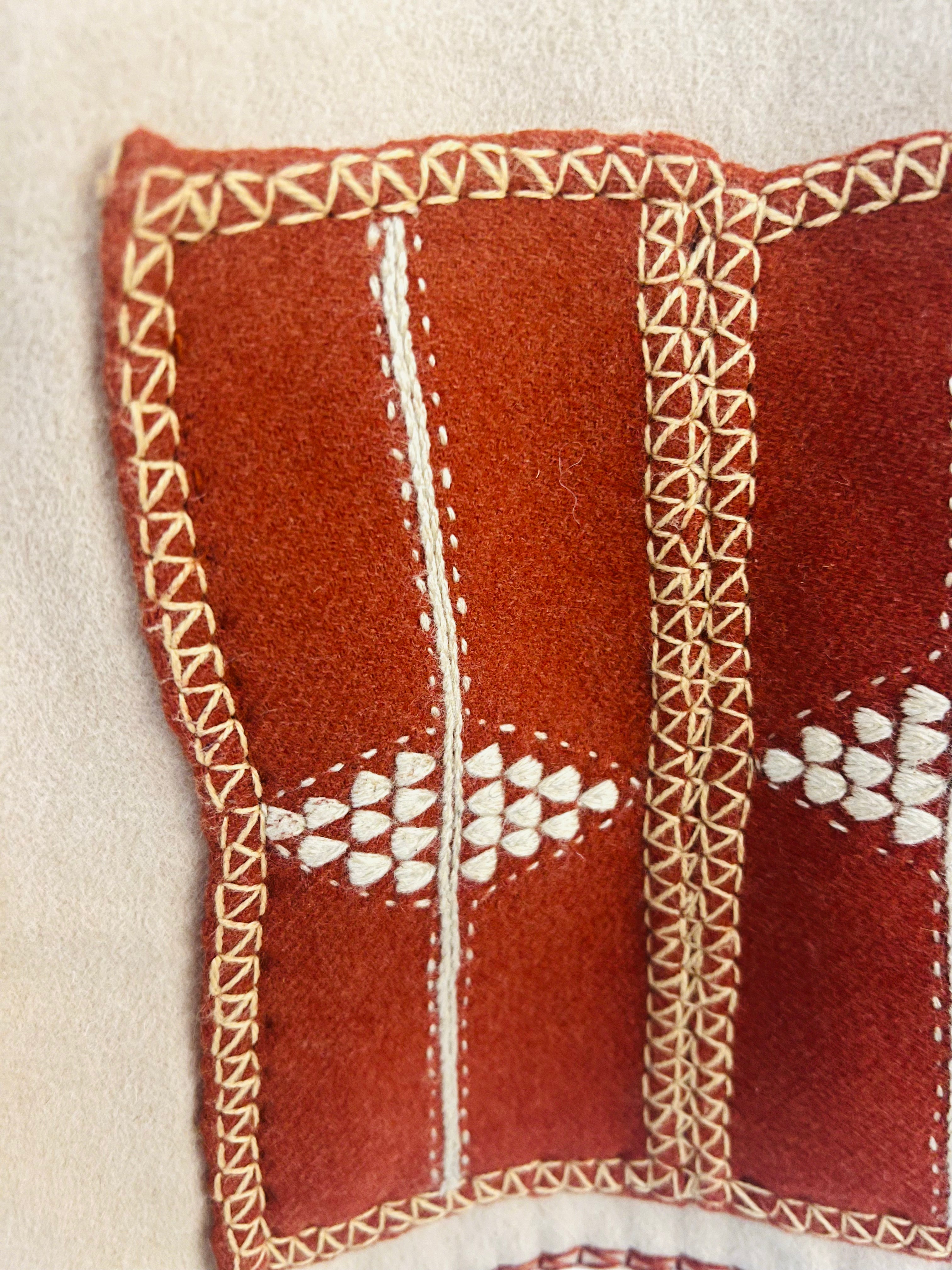 Hand Embroidered Wool Vest - Ivory and Terracotta