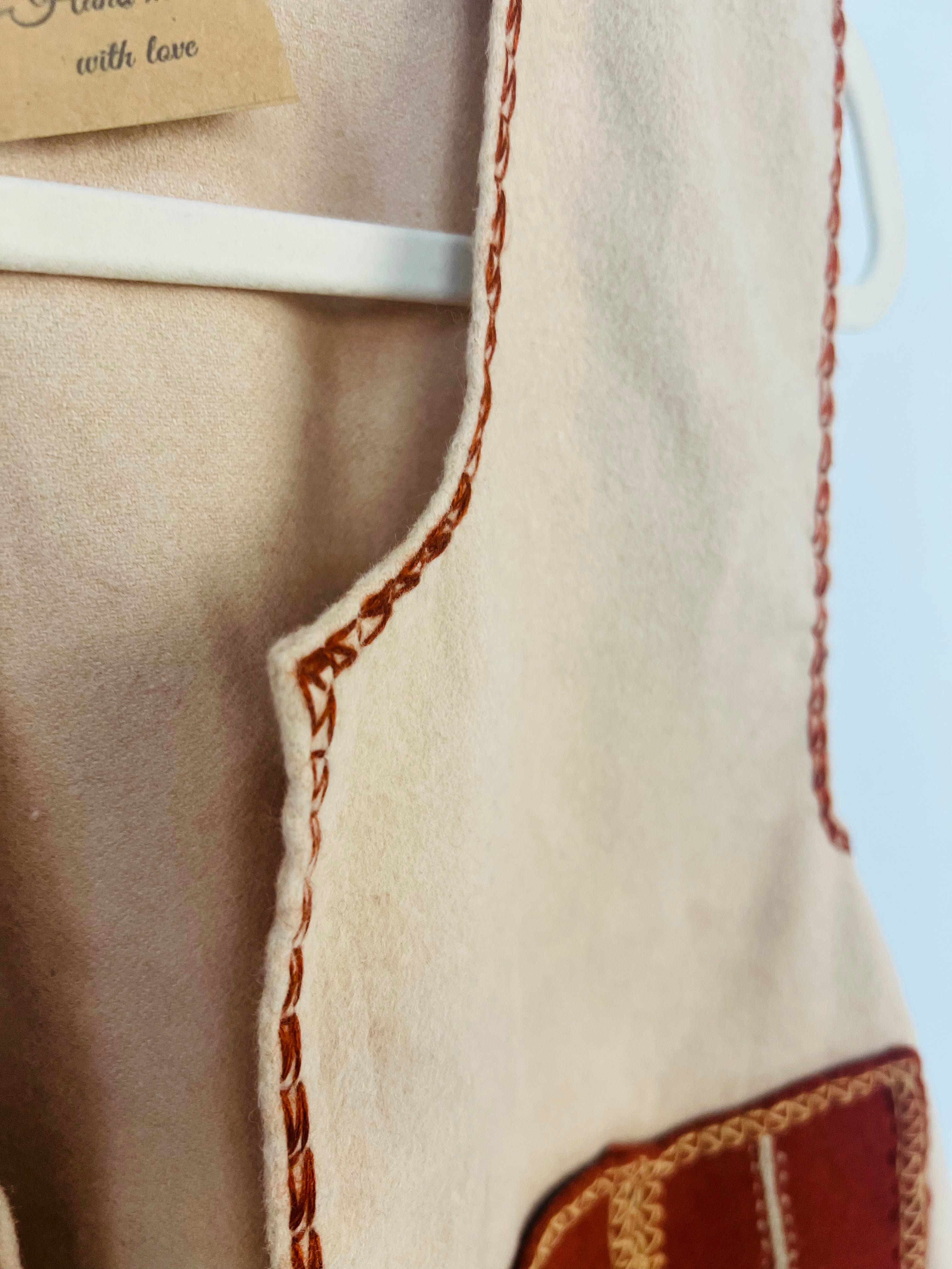 Hand Embroidered Wool Vest - Ivory and Terracotta