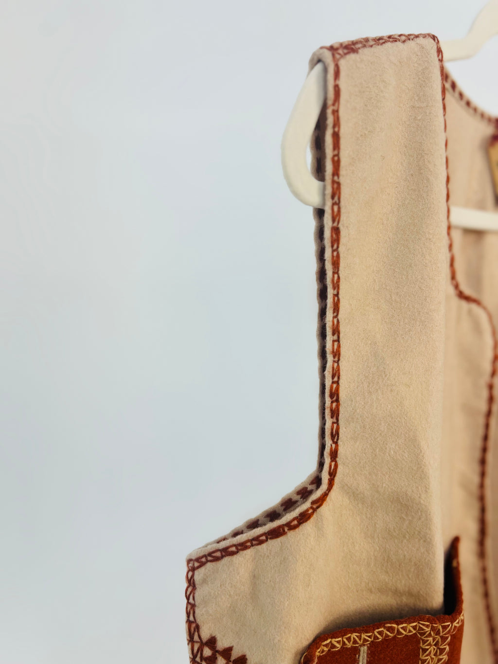Hand Embroidered Wool Vest - Ivory and Terracotta