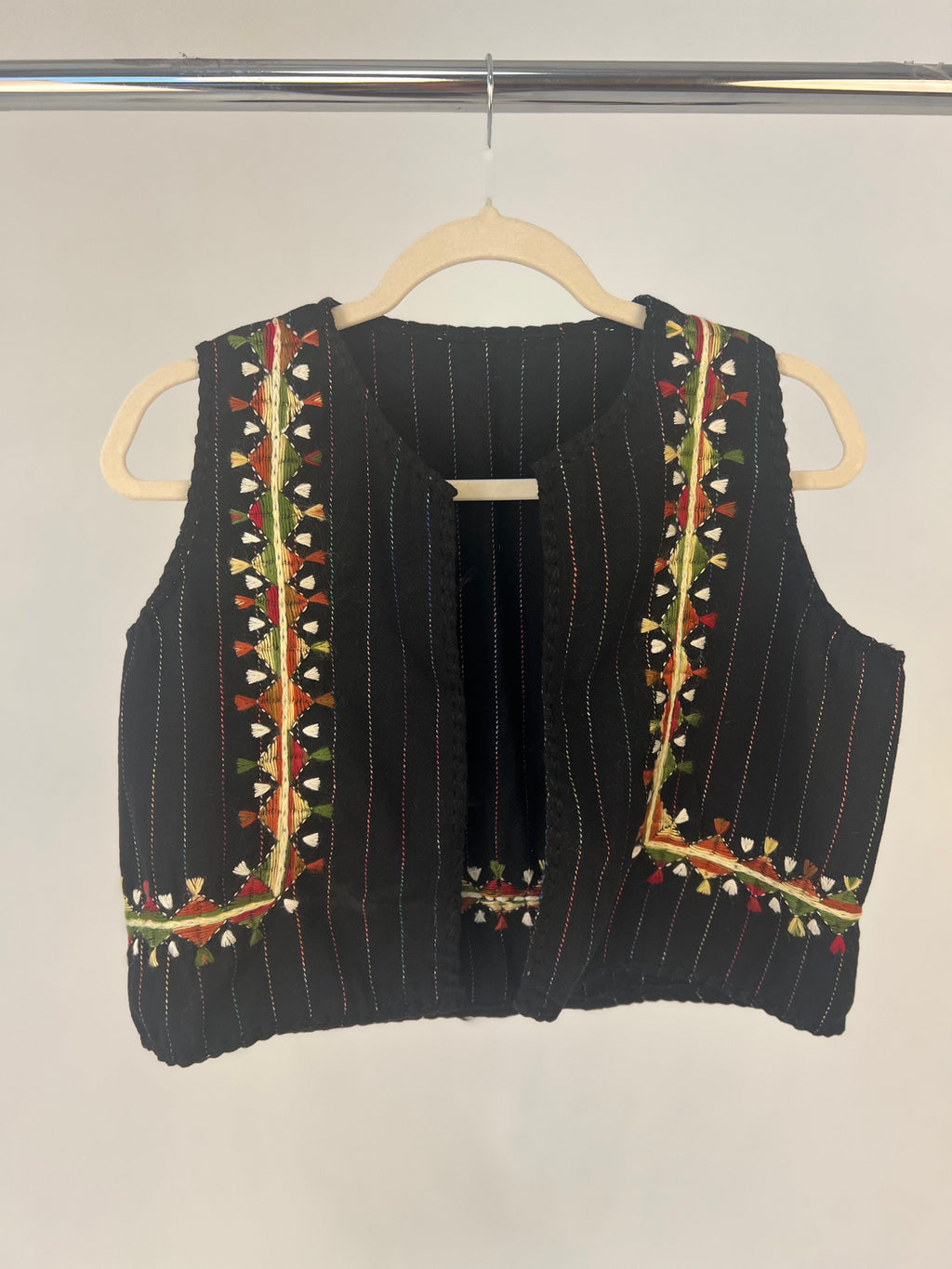 Hand Embroidered Wool Vest - Black