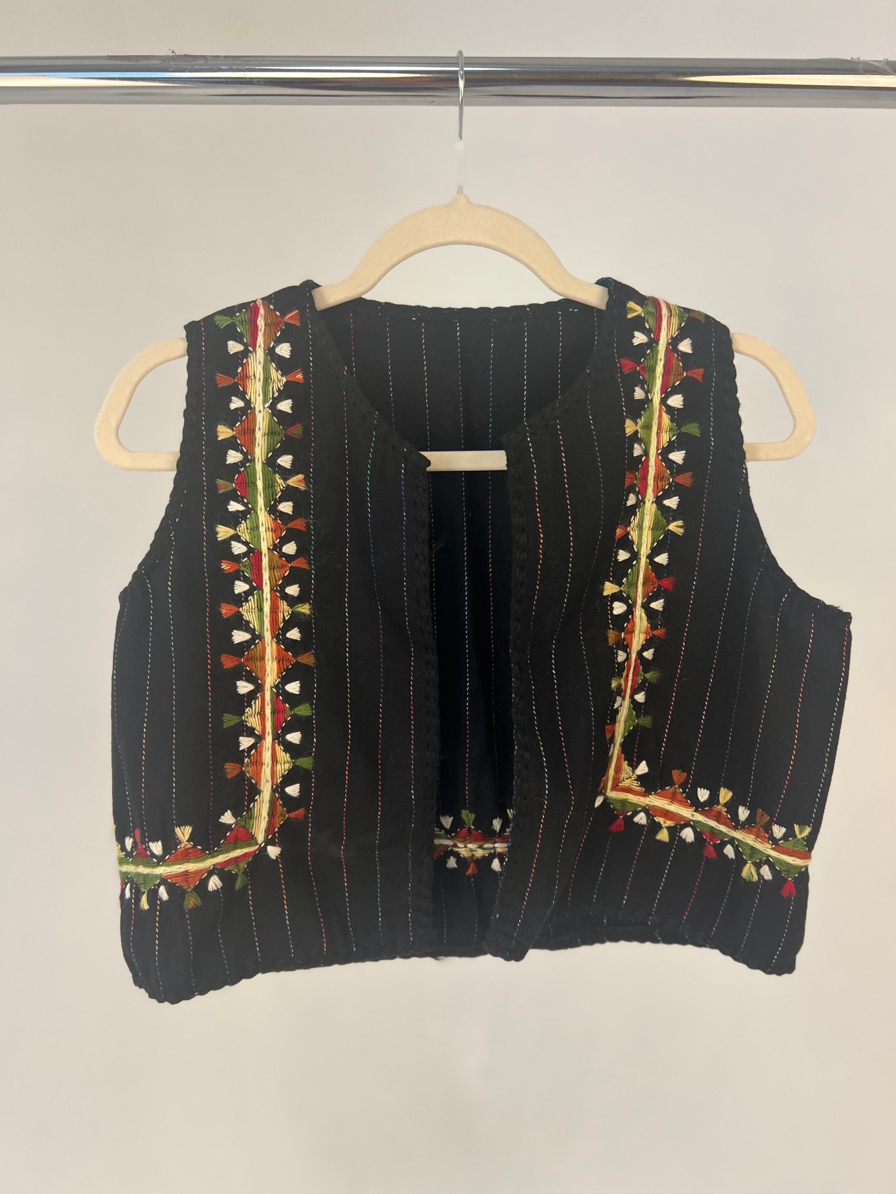 Hand Embroidered Wool Vest - Black