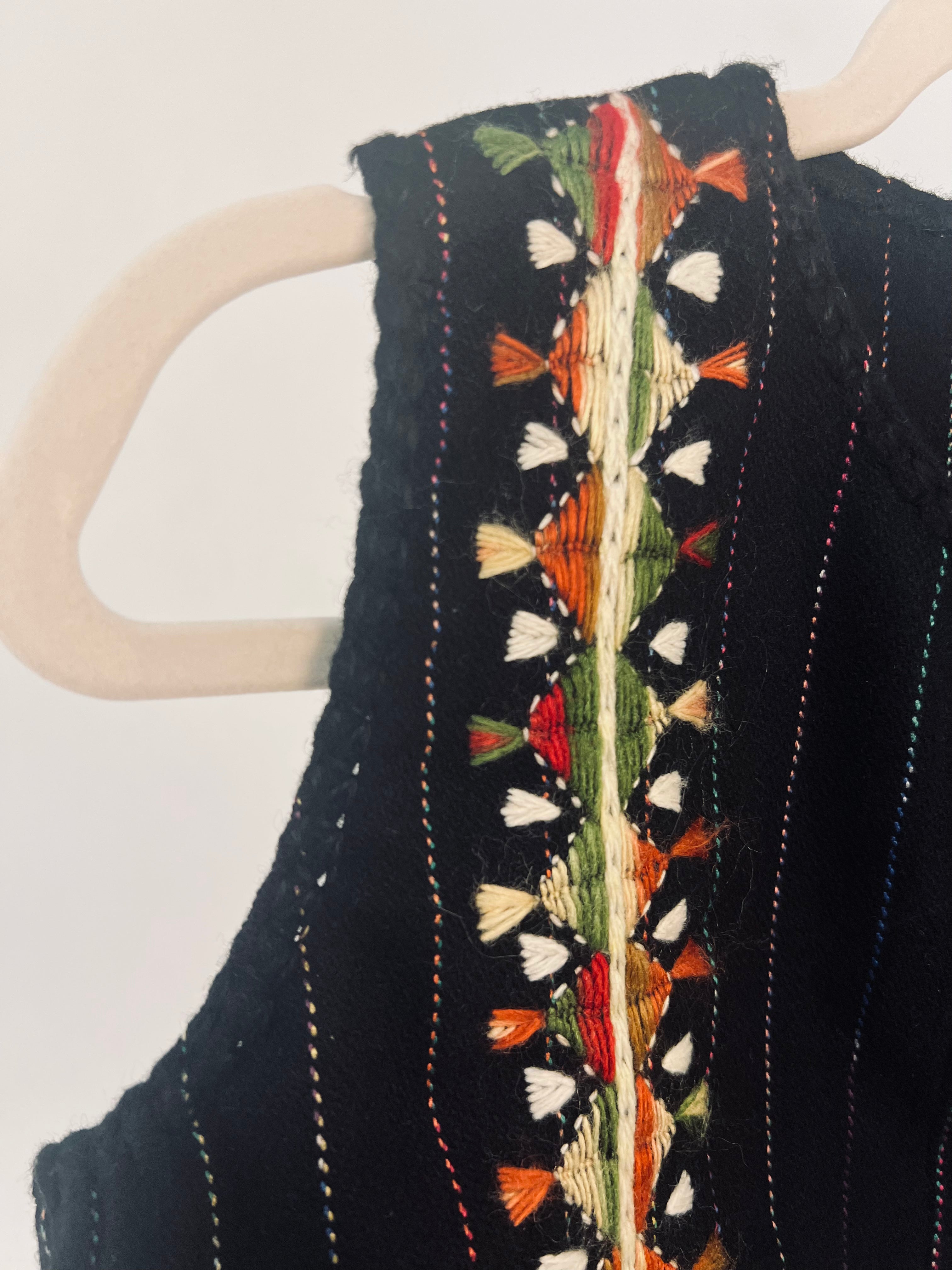 Hand Embroidered Wool Vest - Black