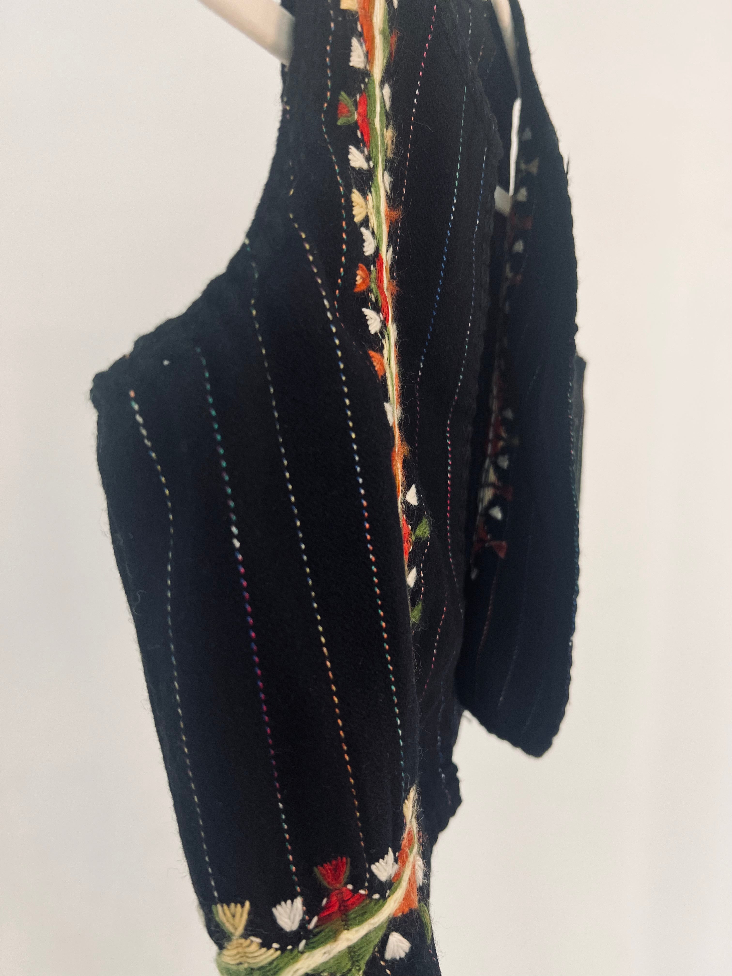 Hand Embroidered Wool Vest - Black