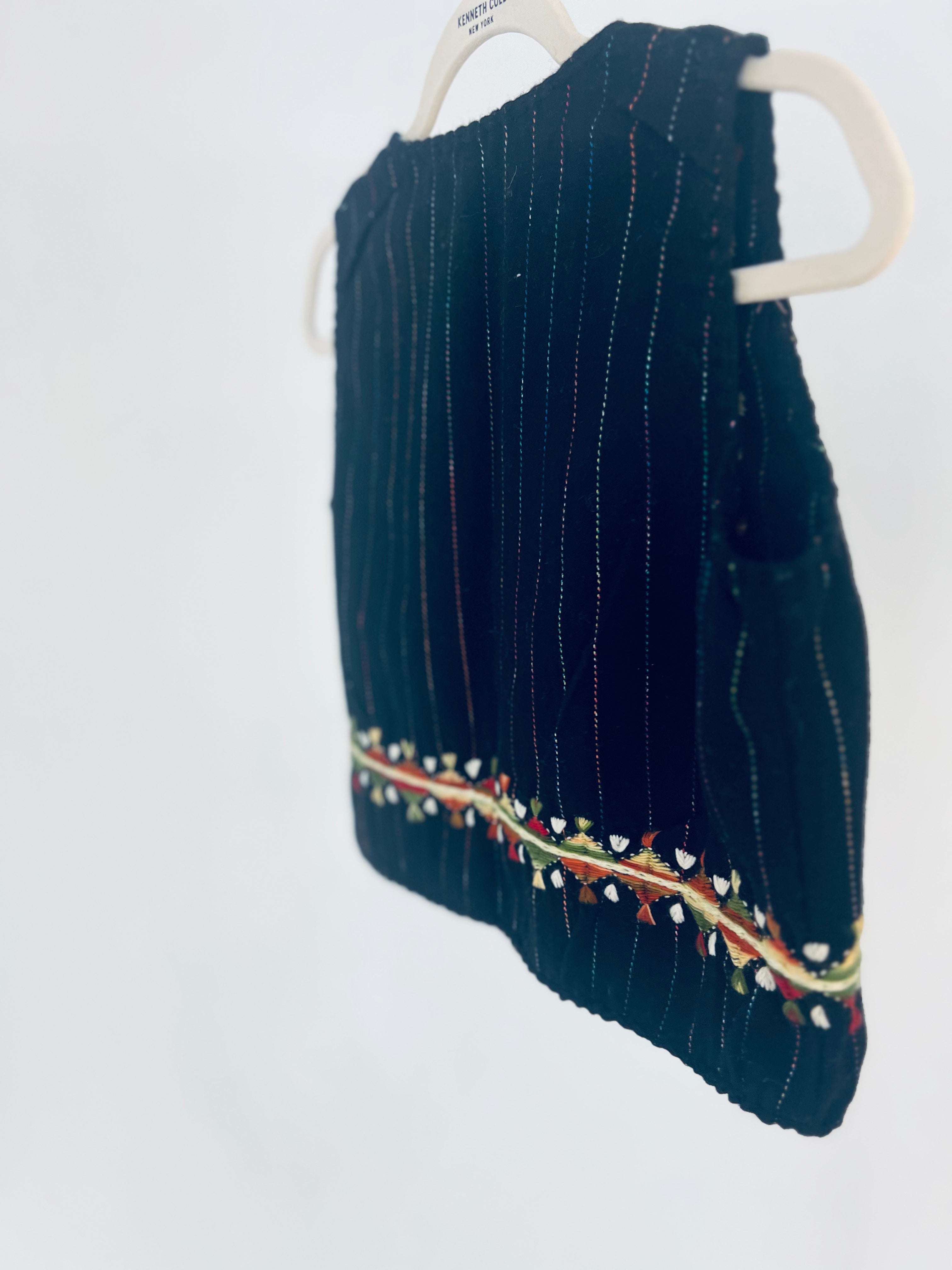 Hand Embroidered Wool Vest - Black