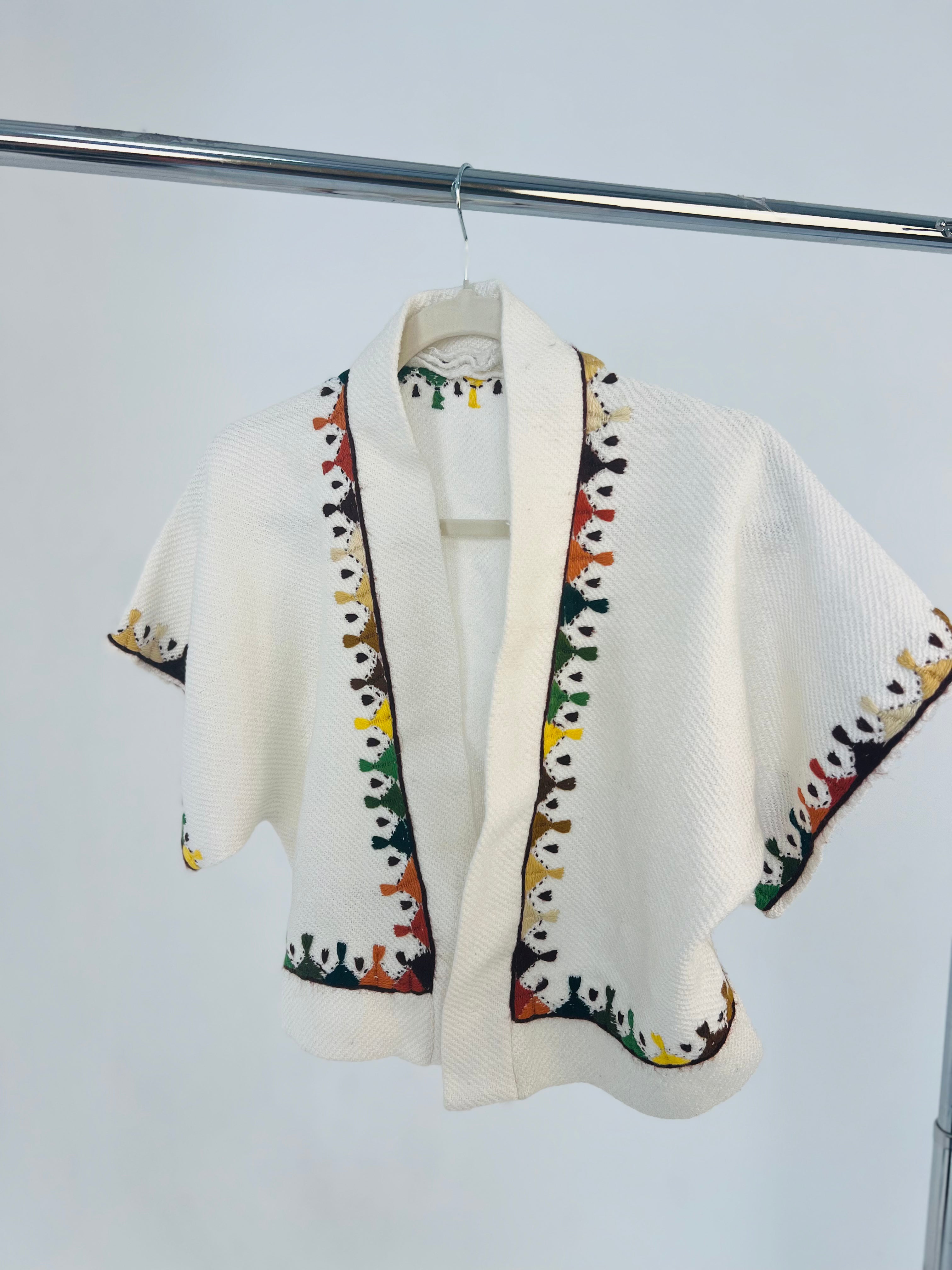 Hand Embroidered Wool Jacket - White