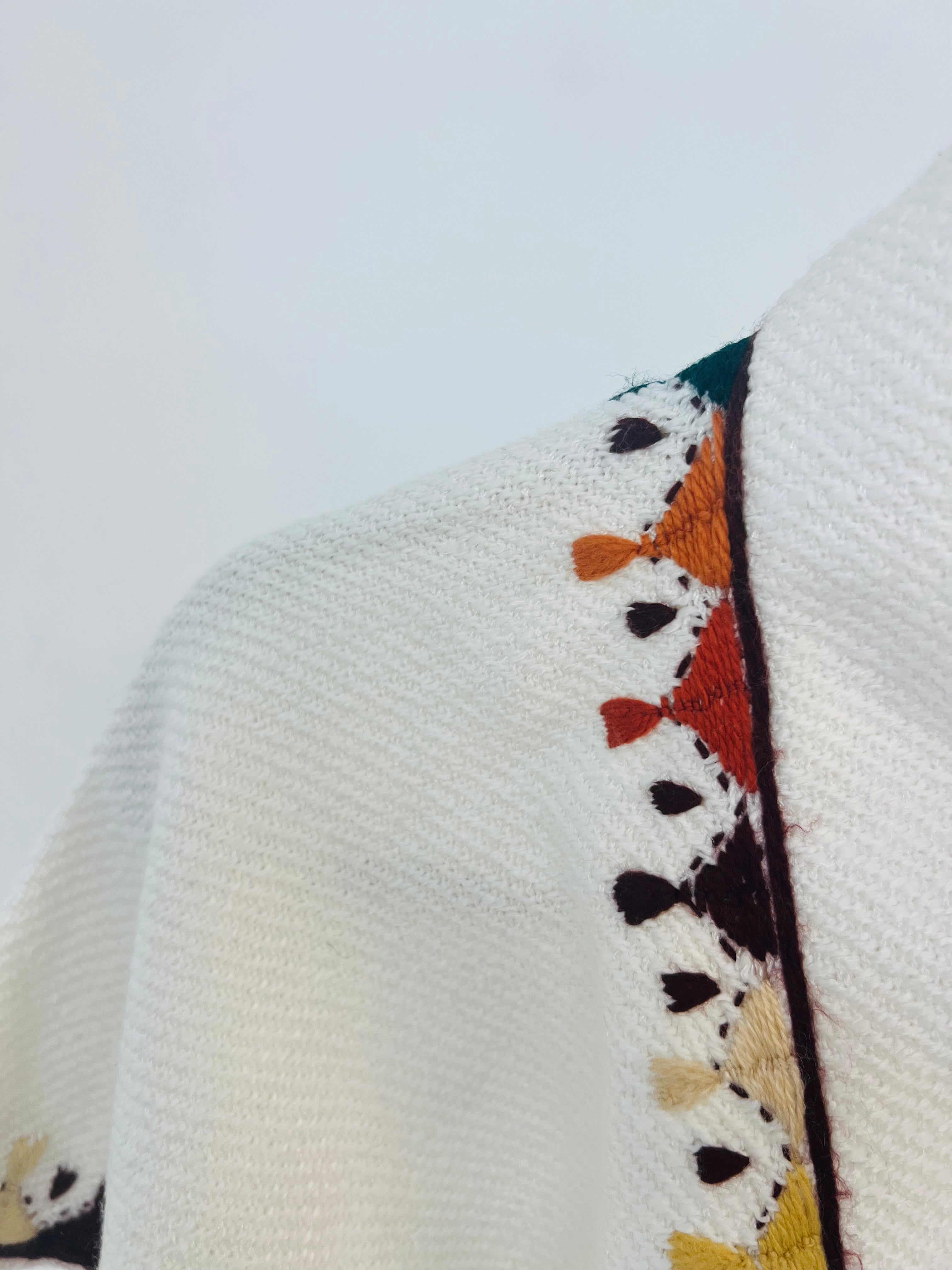 Hand Embroidered Wool Jacket - White