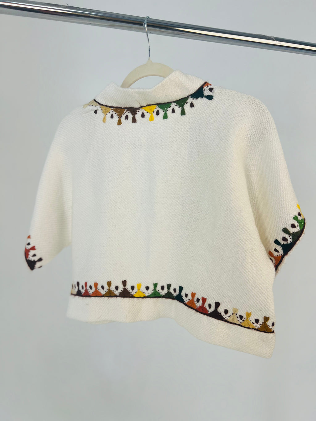 Hand Embroidered Wool Jacket - White