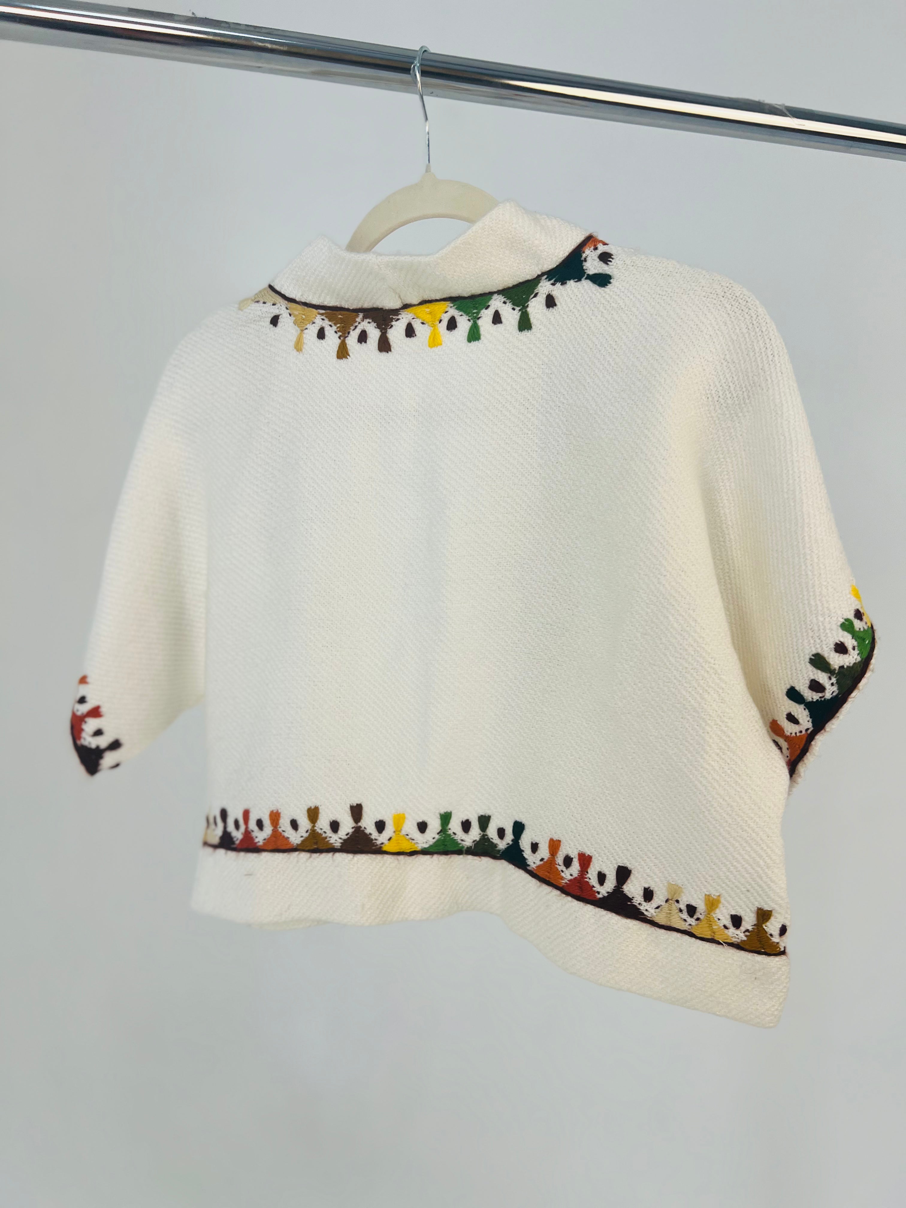 Hand Embroidered Wool Jacket - White
