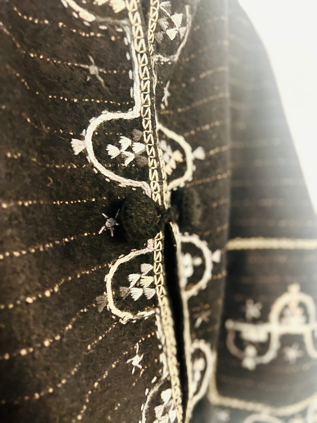 Hand Embroidered Hooded Jacket - Black