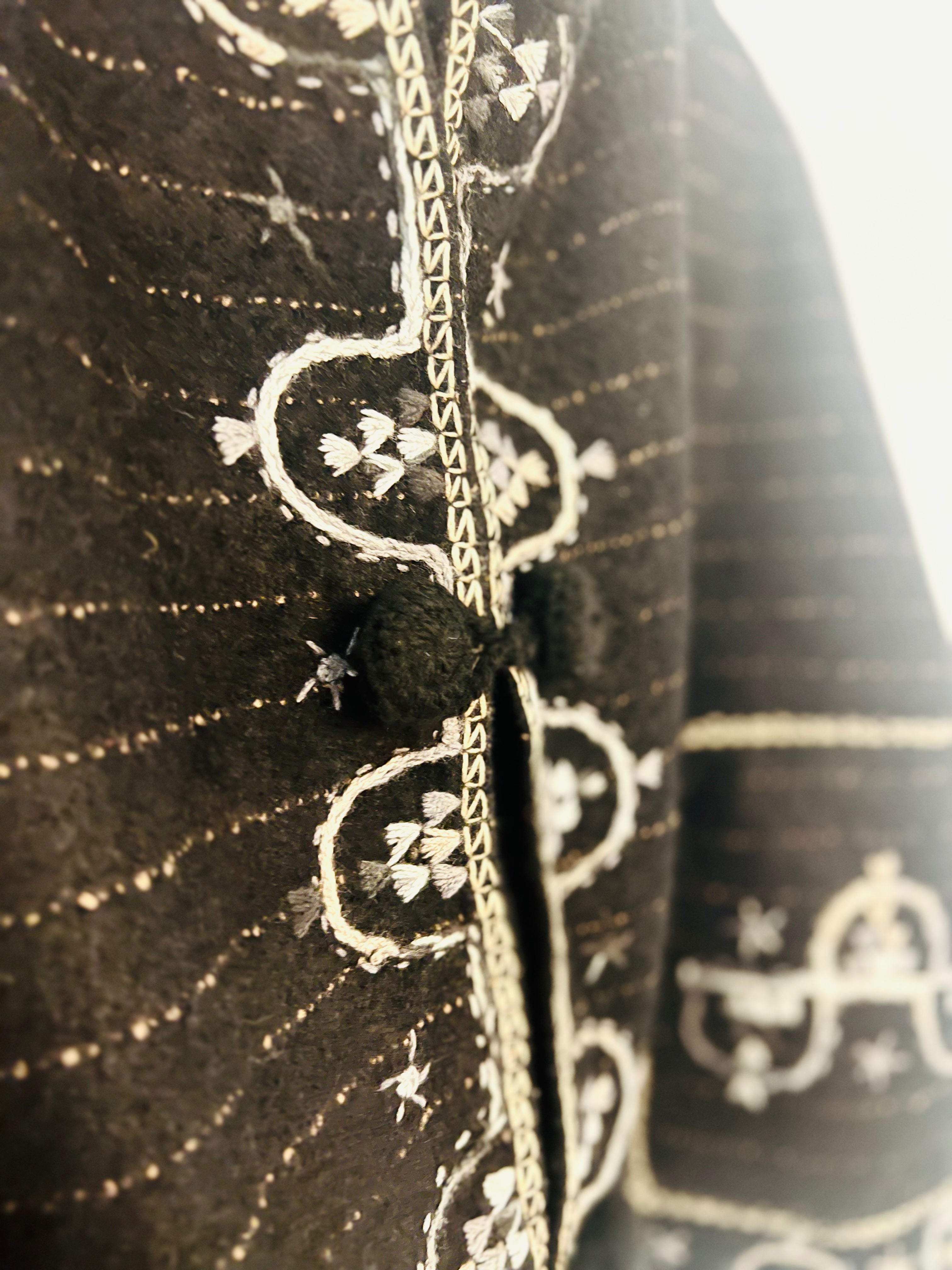 Hand Embroidered Hooded Jacket - Black