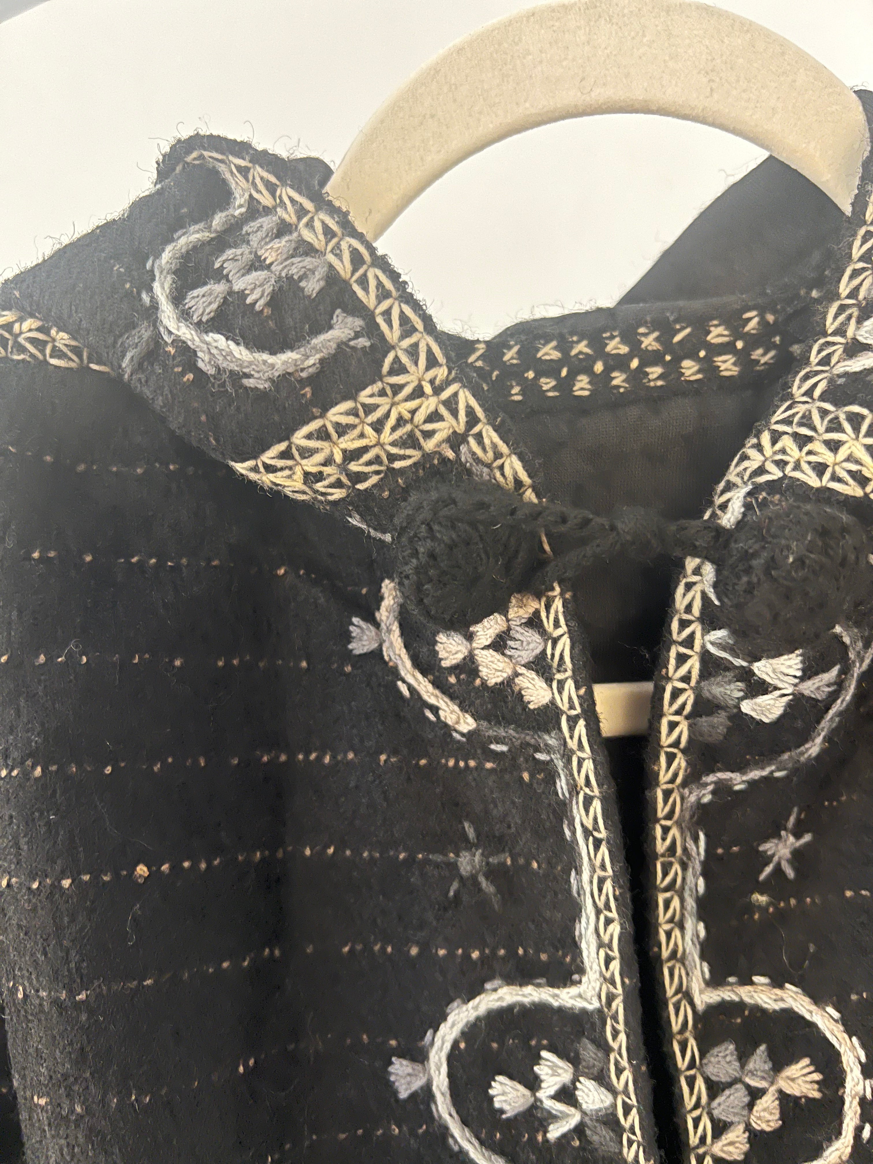 Hand Embroidered Hooded Jacket - Black