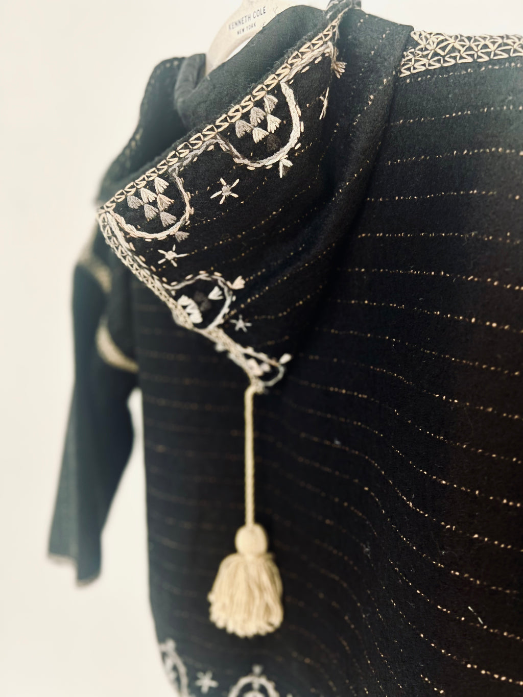 Hand Embroidered Hooded Jacket - Black