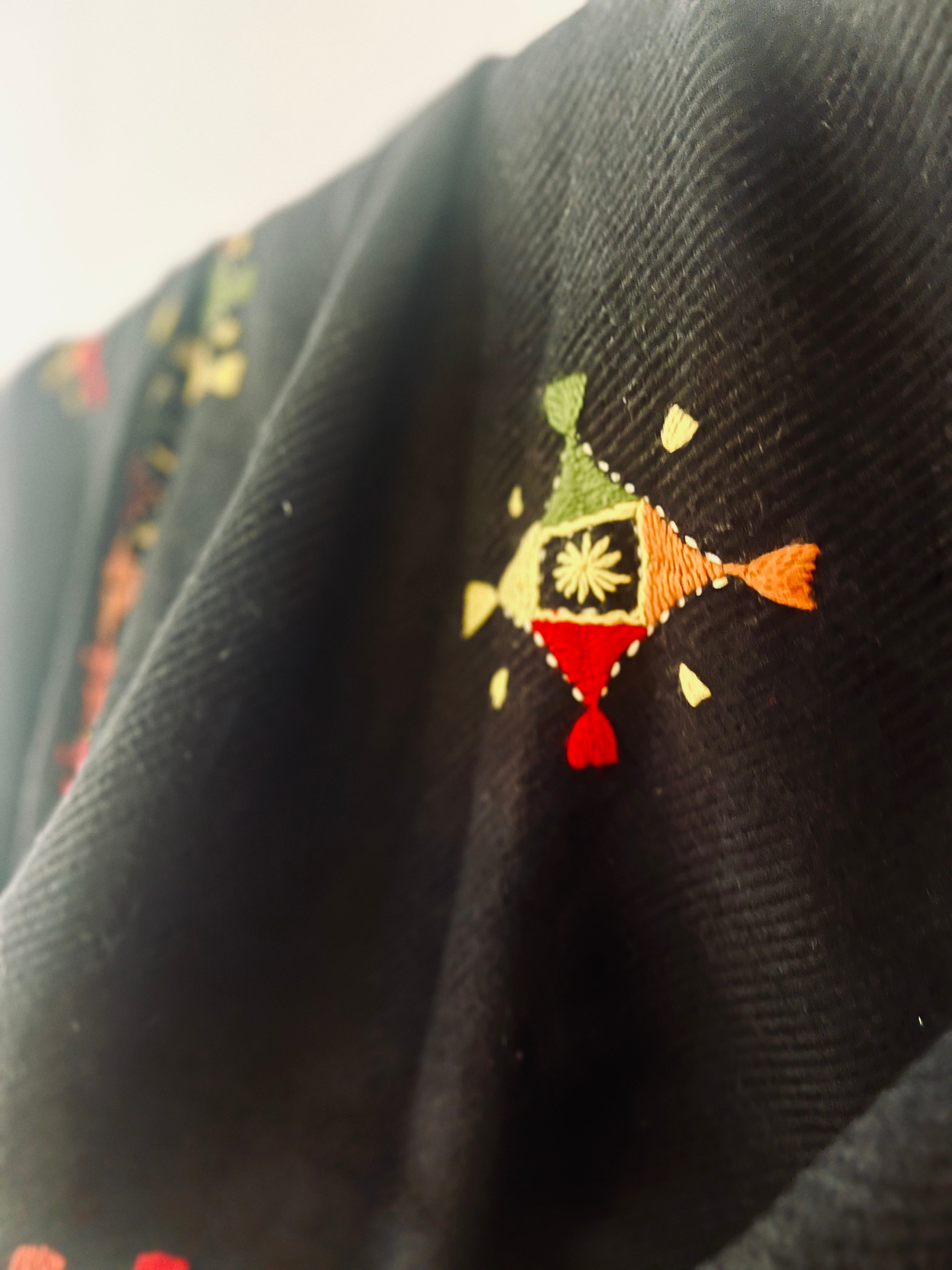Hand Embroidered Wool Shawl - Black