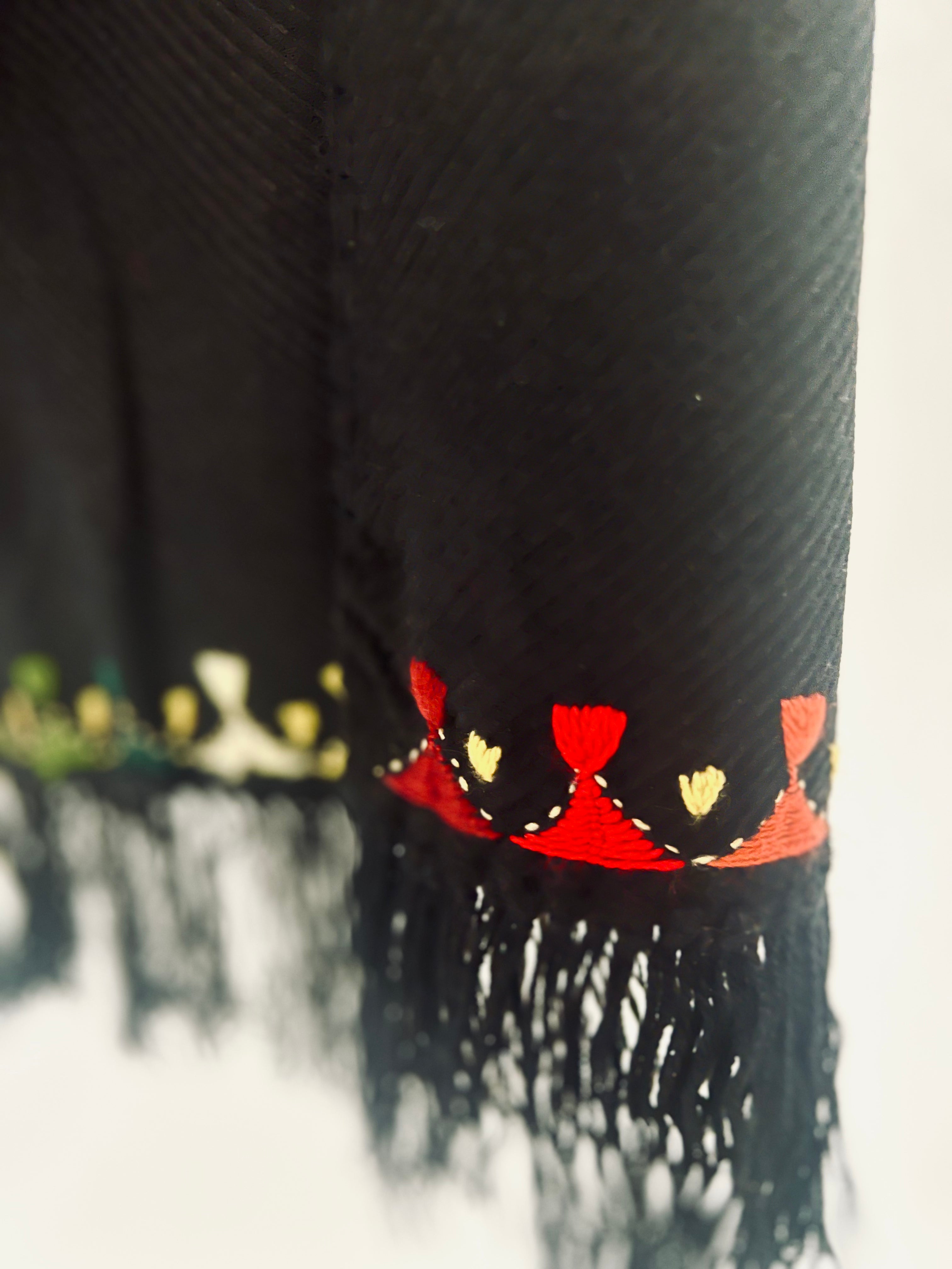 Hand Embroidered Wool Shawl - Black