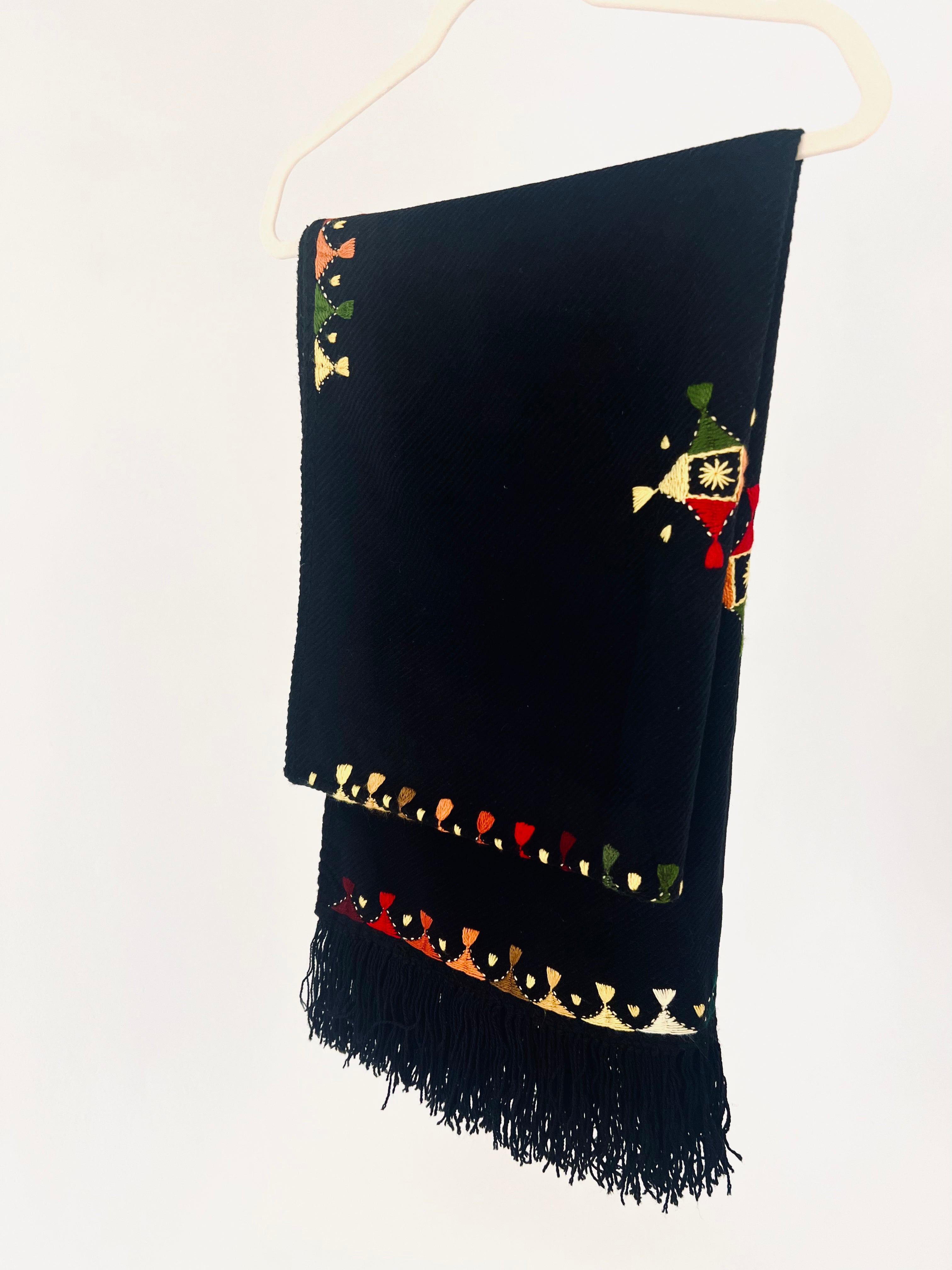 Hand Embroidered Wool Shawl - Black